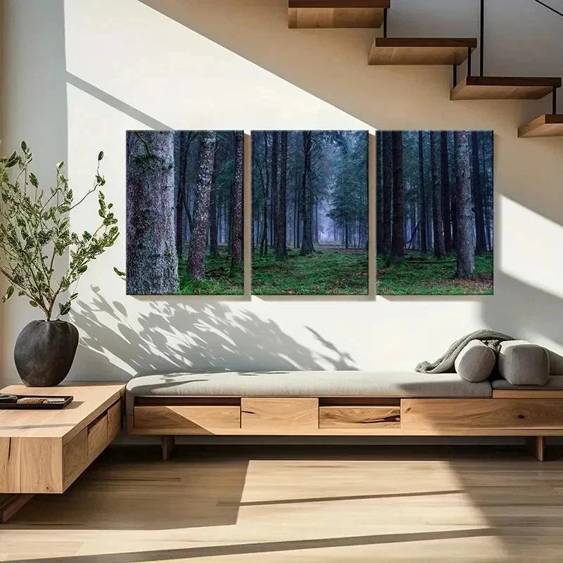 3pcs Dark Forest Woods and Tall Tree Wall Art Set Canvas Framed 40x60cm - High Quality Print 100% Australian Made Wall Canvas Ready to Hang - Bella Home Decor