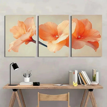 3pcs Canna Flower Beige Orange Nature Wall Art Canvas Unframed - High Quality Print 100% Australian Made Wall Canvas - Bella Home Decor