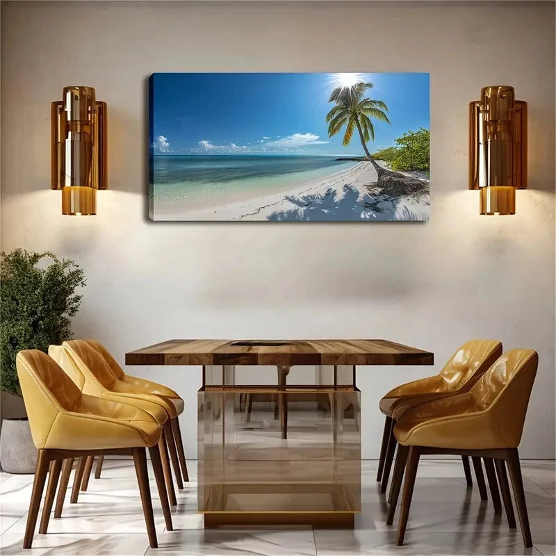 Tropical Beach Palm Tree Clear Wall Art Canvas Office Home Room Framed 120x60cm