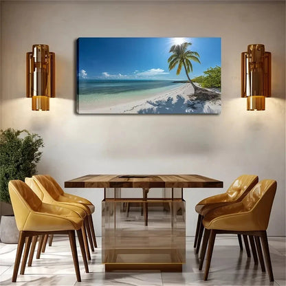 Tropical Beach Palm Tree Clear Wall Art Canvas Office Home Room Framed 120x60cm