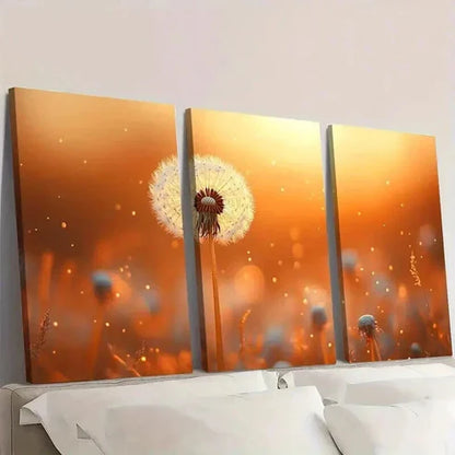 3pcs Dandelion & Sunset Scene with Golden Glow Wall Art Canvas Unframed - High Quality Print 100% Australian Made Wall Canvas - Bella Home Decor