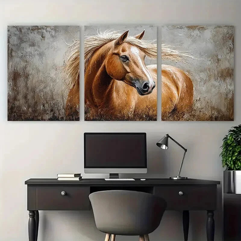 3pcs Horse Portrait Memorial Illustration Metal Print Ready to Hang Art - Bella Home Decor