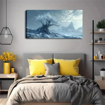 Covered Tree Winter Landscape Wall Art canvas office home room framed 120x60cm