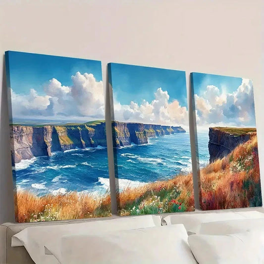 3pcs Coastline Print Seascape DE Wall Art Set Canvas Framed 50x70cm - High Quality Print 100% Australian Made Wall Canvas Ready to Hang