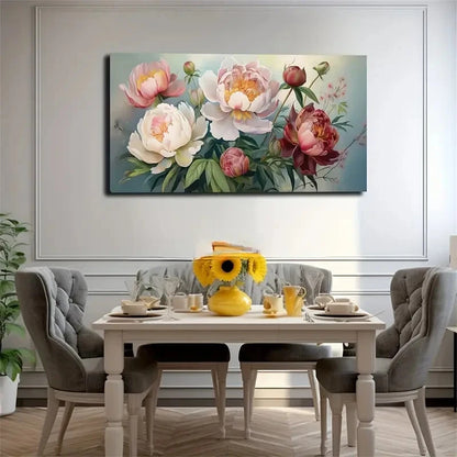 Vibrant Peonies & Roses Wall Art Canvas Office Home Room Framed 120x60cm