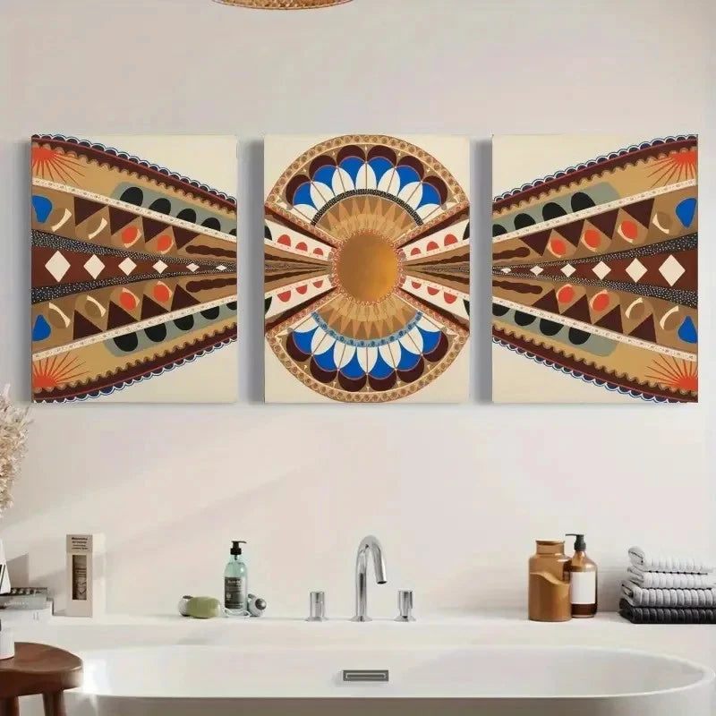 3pcs Geometric Patterns Colorful  Wall Art Set Canvas Framed 40x60cm - High Quality Print 100% Australian Made Wall Canvas Ready to Hang - Bella Home Decor