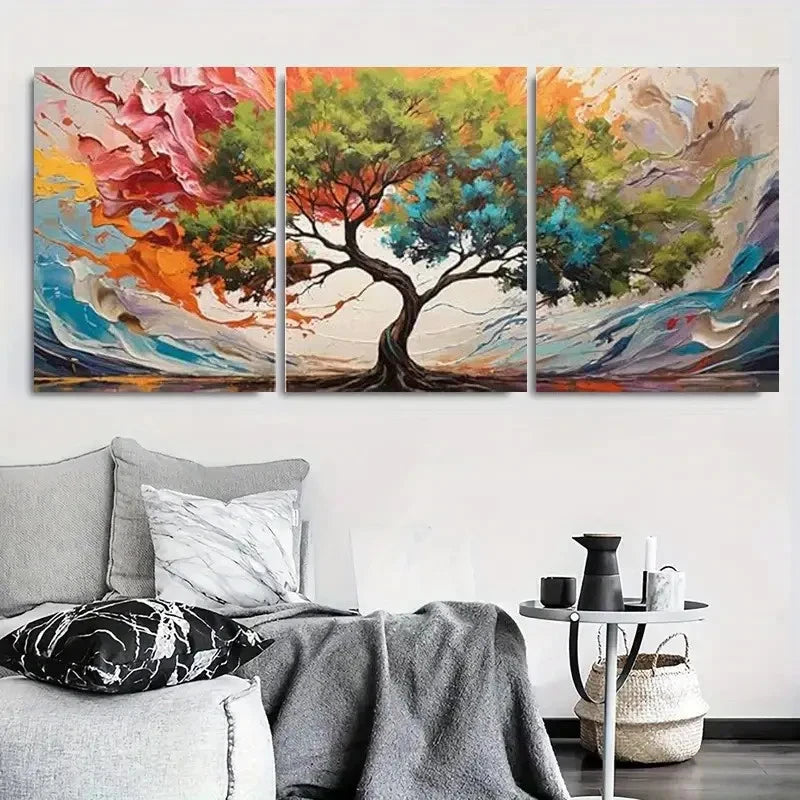 3pcs Vibrant Abstract Colorful Tree Wall Art Set Canvas Framed 40x60cm - High Quality Print 100% Australian Made Wall Canvas Ready to Hang