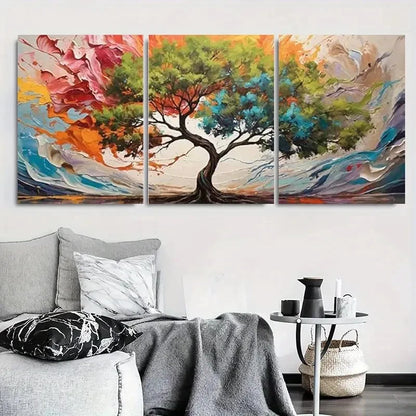 3pcs Vibrant Abstract Colorful Tree Wall Art Set Canvas Framed 40x60cm - High Quality Print 100% Australian Made Wall Canvas Ready to Hang
