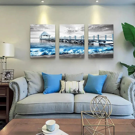 3pcs ocean wave pictures, Metal Print Ready to Hang Art