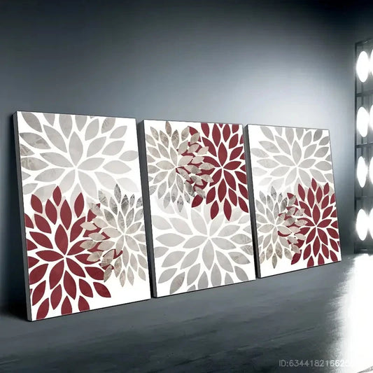 3pcs Burgundy Red, White, Gray & Black Wrapped Wall Art Canvas Framed 60x90cm - High Quality Print 100% Australian Made Wall Canvas Ready to Hang