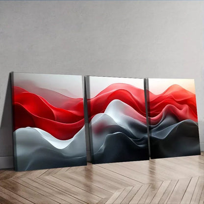 3pcs Red and Black Waves Design Mixed Colors Wall Art Set Canvas Framed 40x60cm - High Quality Print 100% Australian Made Wall Canvas Ready to Hang
