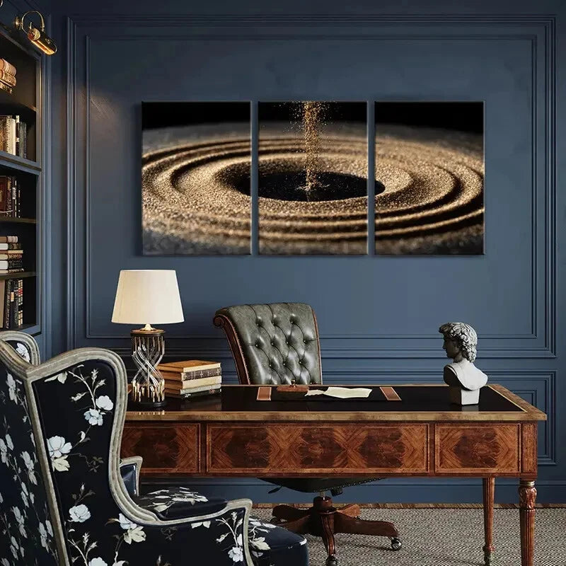 3pcs Abstract Golden Spiral Sparkling Texture Metal Print Ready to Hang Art - Bella Home Decor