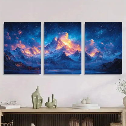 3pcs Mountain Art Starry Night Landscape Metal Print Ready to Hang Art - Bella Home Decor