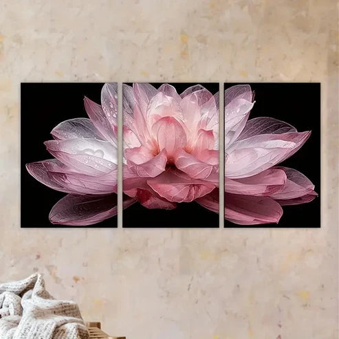 3pcs Pink Lotus Flowers with Water Droplets Wall Art Set Canvas Unframed - High Quality Print 100% Australian Made Wall Canvas - Bella Home Decor