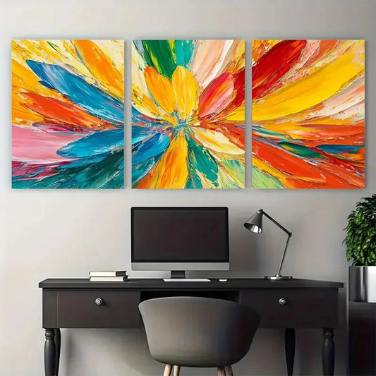 3pcs Bright & Bold Colored Painting Impasto Design Metal Print Ready to Hang Art