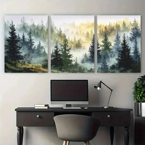 3pcs Foggy Morning Forest Giclée  Wall Art Set Canvas Unframed - High Quality Print 100% Australian Made Wall Canvas - Bella Home Decor