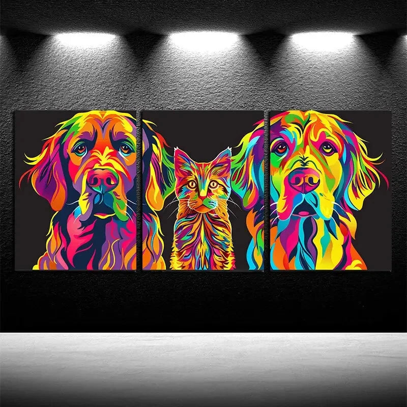 3pcs Colorful Charming Cat & Labrador Dog Metal Print Ready to Hang Art - Bella Home Decor