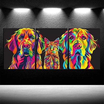 3pcs Colorful Charming Cat & Labrador Dog Metal Print Ready to Hang Art - Bella Home Decor