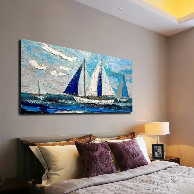 Nautical Sailboat Scene Wall Art canvas office home room framed 120x60cm