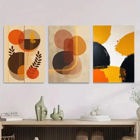 3pcs Abstract Geometric Vibrant Orange, Brown Art Set Canvas Unframed - High Quality Print 100% Australian Made Wall Canvas - Bella Home Decor