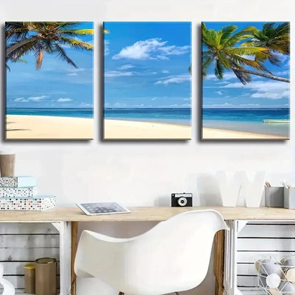 3pcs Beach Coconut Beach Landscape Painting Wall Art Set Canvas Framed 60x90cm - High Quality Print 100% Australian Made Wall Canvas Ready to Hang - Bella Home Decor