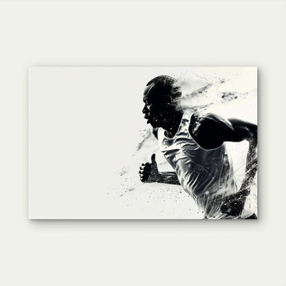 Black and White Running Athlete 5mm thick Plastic Poster Ready to Hang 90x60cm