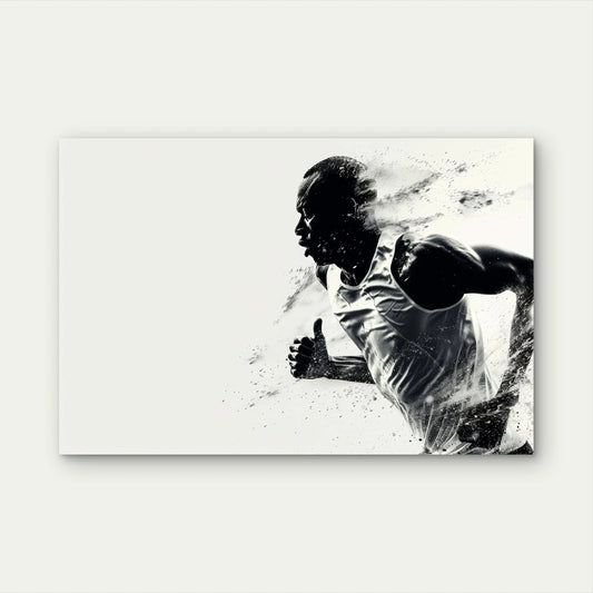 Black and White Running Athlete 5mm thick Plastic Poster Ready to Hang 90x60cm