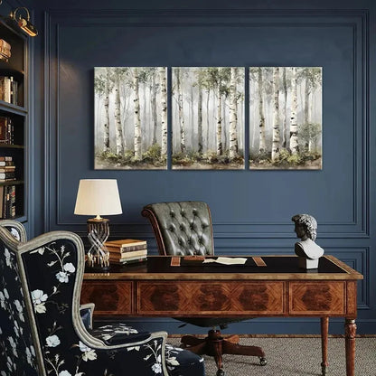 3pcs Artistic Birch Forest Landscape Metal Print Ready to Hang Art - Bella Home Decor