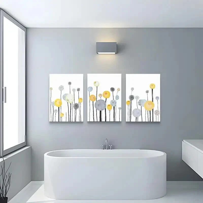 3pcs Modern Abstract Dandelion Flowers Metal Print Ready to Hang Art - Bella Home Decor