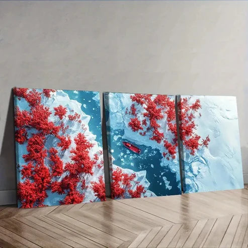 3pcs Coral Trees and Rivers Wall Art Set Canvas Unframed - High Quality Print 100% Australian Made Wall Canvas - Bella Home Decor