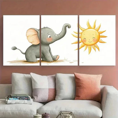3pcs Babar Elephant doing Yoga Sun Salutation Wall Art Canvas Unframed - High Quality Print 100% Australian Made Wall Canvas - Bella Home Decor
