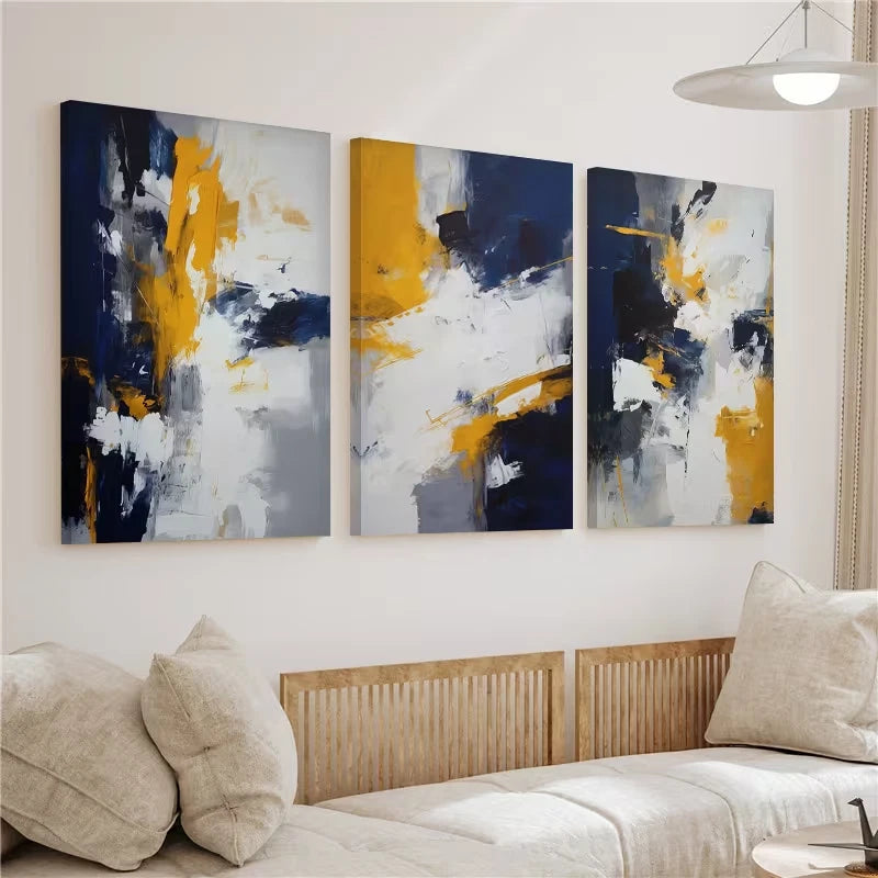 3pcs Blue, White and Grey Abstract Wall Art Set Canvas Framed 60x90cm - High Quality Print 100% Australian Made Wall Canvas Ready to Hang