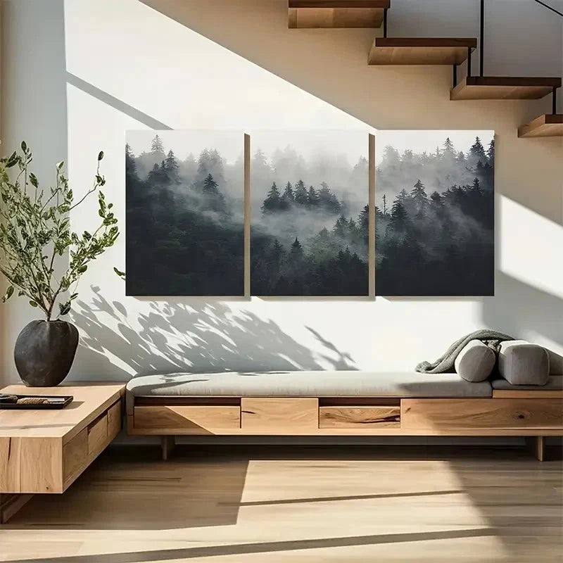 3pcs Foggy Mountain Forests Metal Print Ready to Hang Art - Bella Home Decor