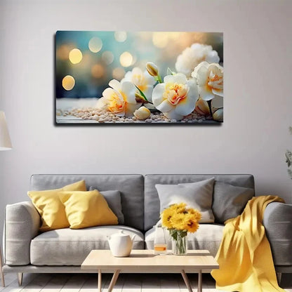 White Floral Botanical  Wall Art Canvas Office Home Room Framed 120x60cm