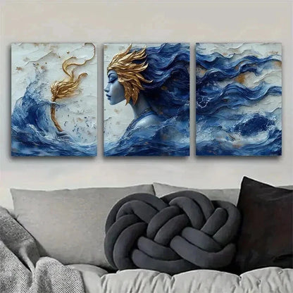 3pcs Inspired Goddess Ocean Accents Perfect Wall Art Set Canvas Framed 60x90cm - High Quality Print 100% Australian Made Wall Canvas Ready to Hang - Bella Home Decor