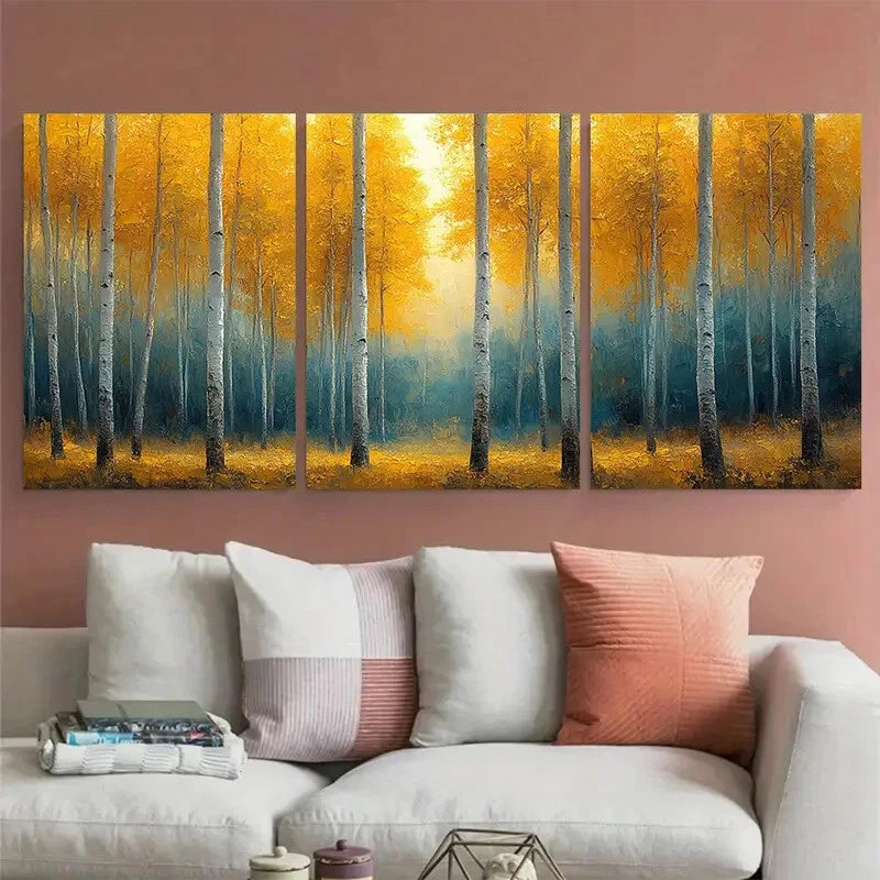 3pcs Vibrant Spring Birch Trees Aspen Forest Metal Print Ready to Hang Art - Bella Home Decor