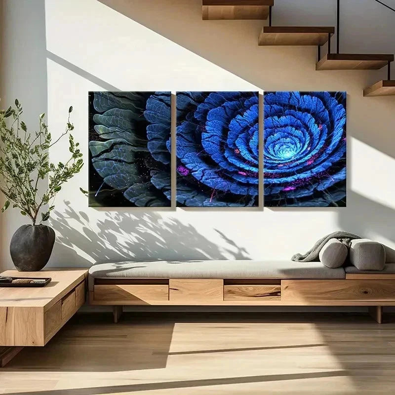 3pcs Abstract Blue Flower Art Painting Wall Art Set Canvas Framed 60x90cm - High Quality Print 100% Australian Made Wall Canvas Ready to Hang - Bella Home Decor