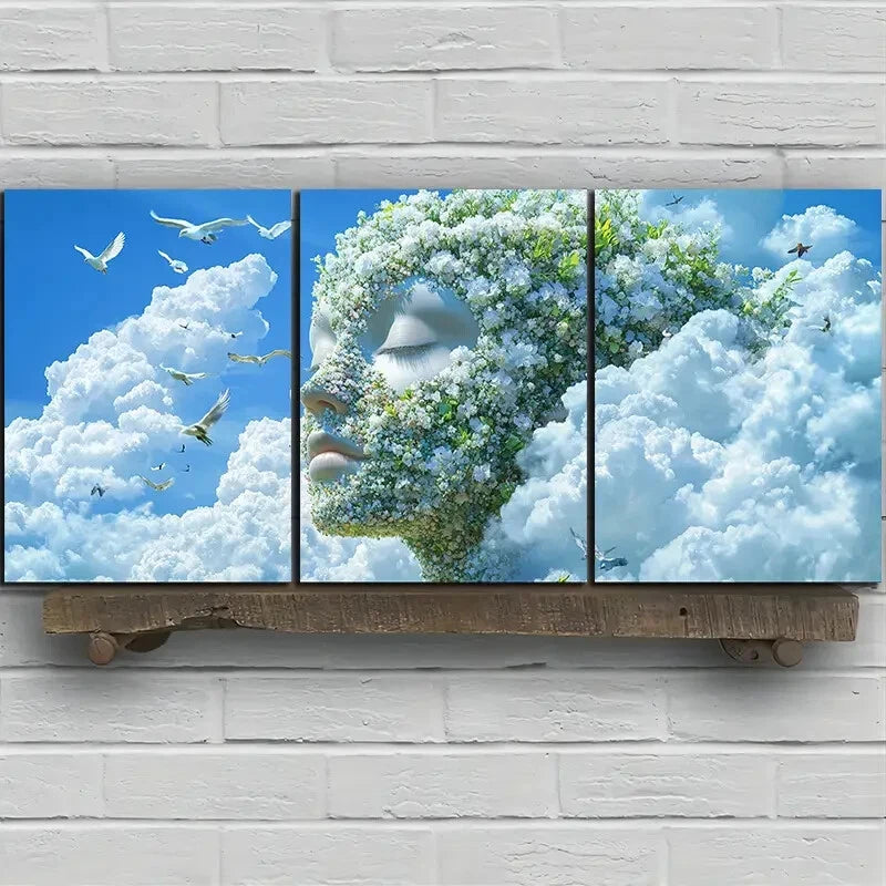 3pcs Beautiful Face Clouds Capped Metal Print Ready to Hang Art - Bella Home Decor