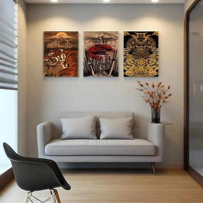 3pcs Warrior'S Dreams Print Poster with Armour Metal Print Ready to Hang Art