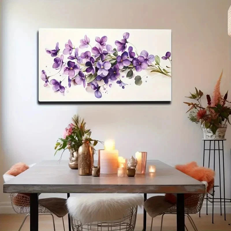Featuring Purple Pansies Wall Art canvas office home room framed 120x60cm - Bella Home Decor