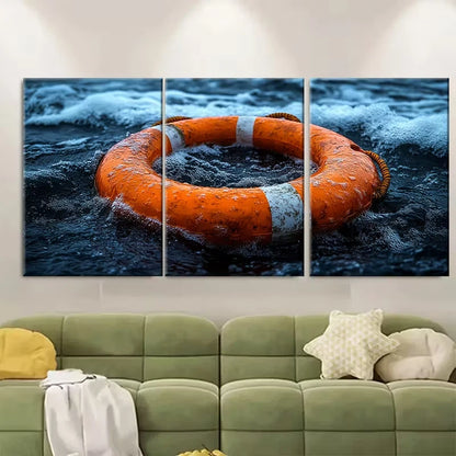 3pcs Orange Lifebuoy Ring Metal Print Ready to Hang Art