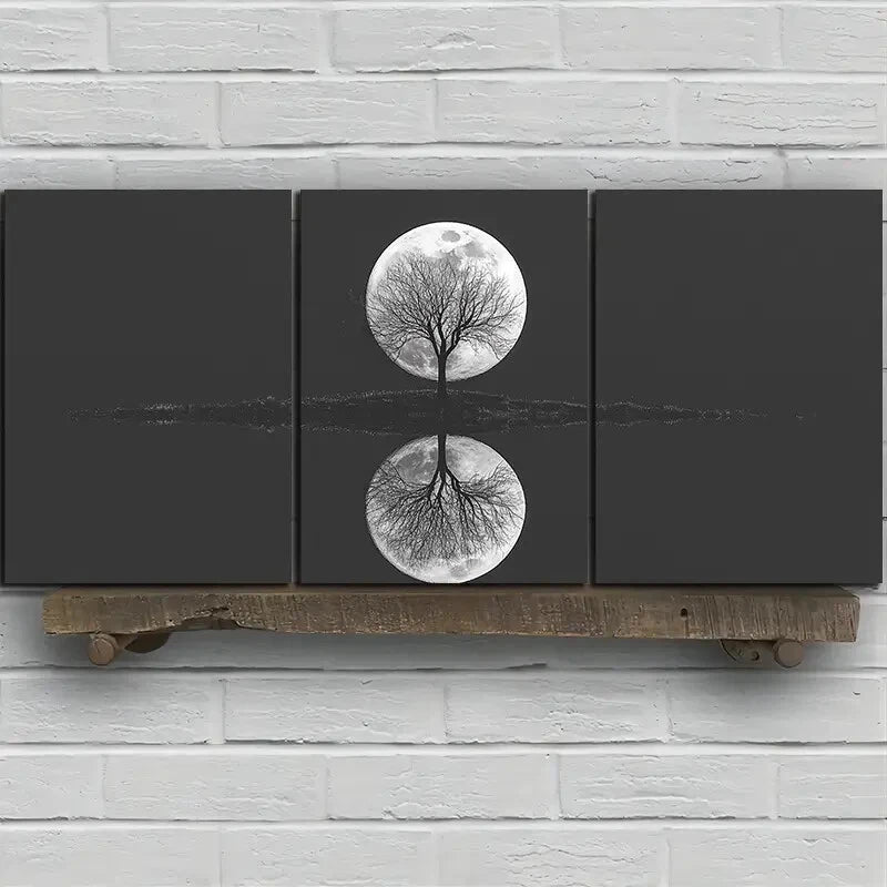 3pcs Moon Reflection of Trees Metal Print Ready to Hang Art - Bella Home Decor