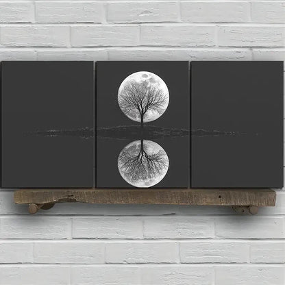 3pcs Moon Reflection of Trees Metal Print Ready to Hang Art - Bella Home Decor