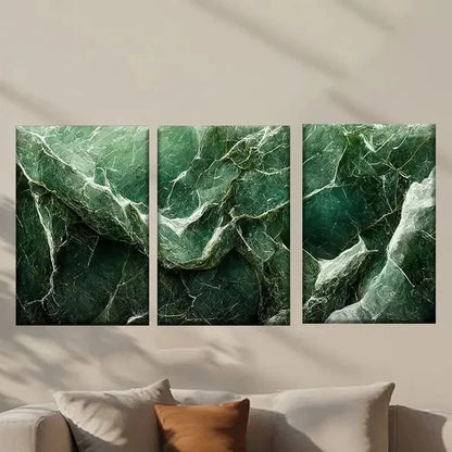 3pcs Large Green Marble Decoration Wall Art Set Canvas Framed 50x70cm - High Quality Print 100% Australian Made Wall Canvas Ready to Hang