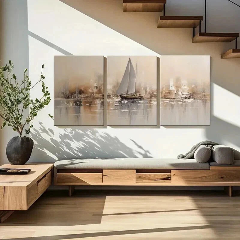 3pcs Tranquil Sailing Ship Seascape Wall Art Set Canvas Framed 40x60cm - High Quality Print 100% Australian Made Wall Canvas Ready to Hang - Bella Home Decor