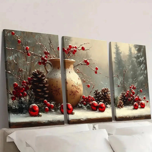 3pcs Little Bits Fine Art Print red Wall Art Set Canvas Framed 60x90cm - High Quality Print 100% Australian Made Wall Canvas Ready to Hang