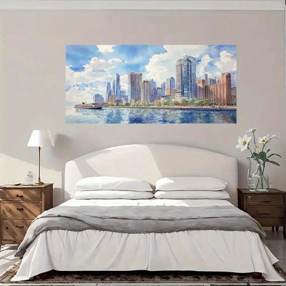 Modern Cityscape Watercolor Wall Art Canvas Office Home Room Framed 120x60cm