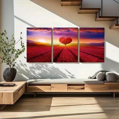 3pcs Red Love Trees Natural Landscape Wall Art Set Canvas Framed 50x70cm - High Quality Print 100% Australian Made Wall Canvas Ready to Hang