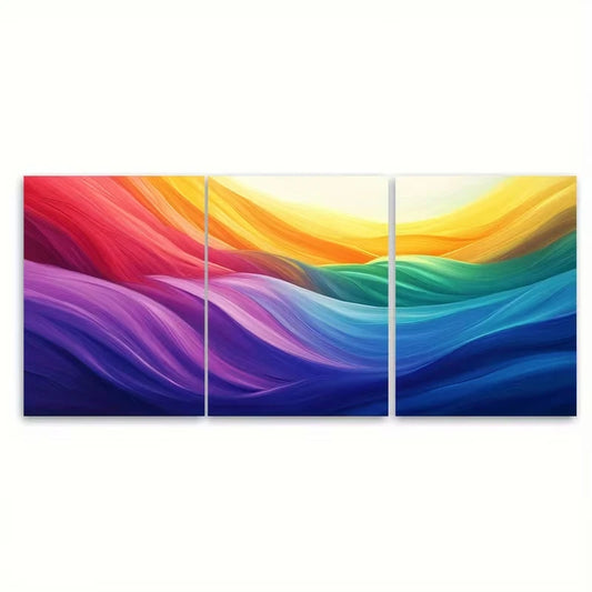 3pcs Vibrant Rainbow Abstract Landscape Art Metal Print Ready to Hang Art