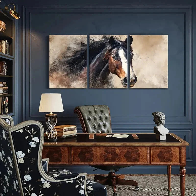 3pcs Horse Portrait Dynamic Mane Expressive Eyes Metal Print Ready to Hang Art - Bella Home Decor